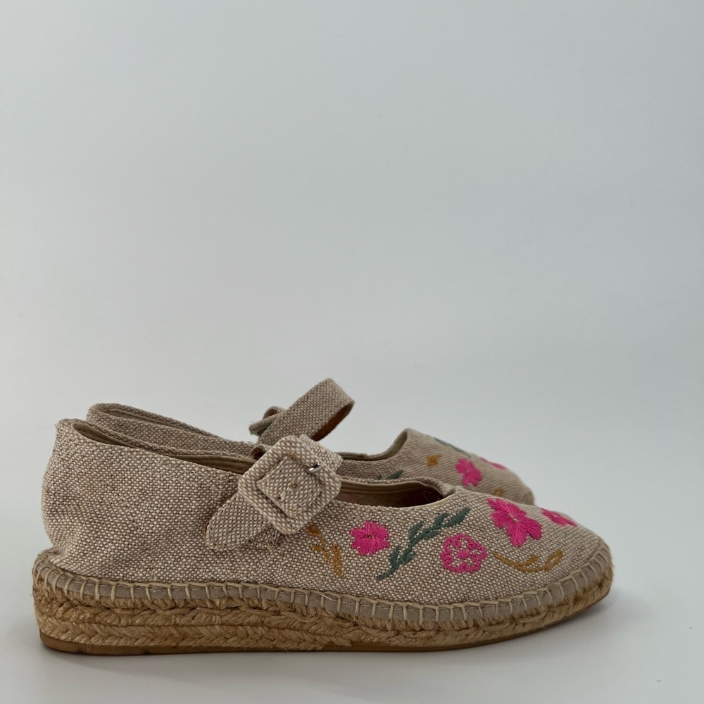 Naguisa Miru Canvas Floral Embroidered Strap Jute Espadrille Flats